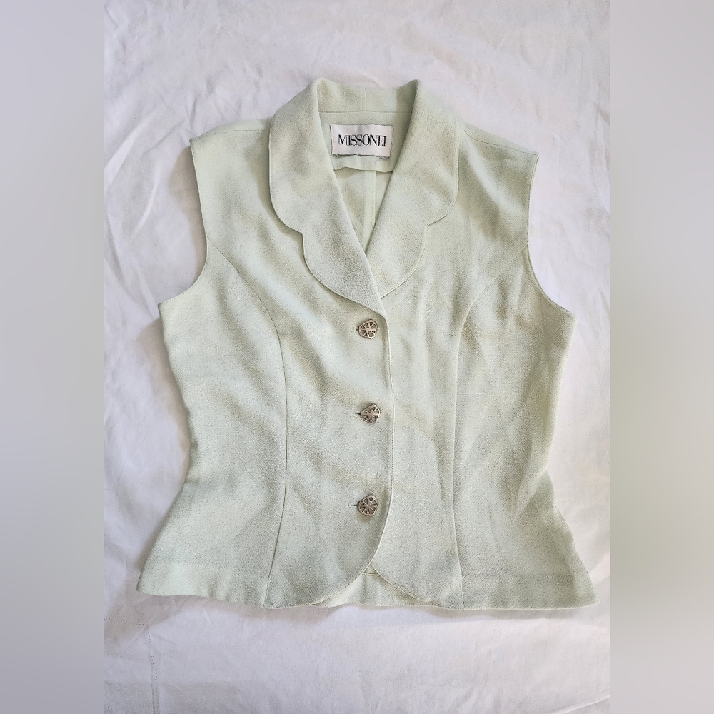 Vintage Missonei Pale Mint Sleeveless Button Front Top (sz xsmall-small)
